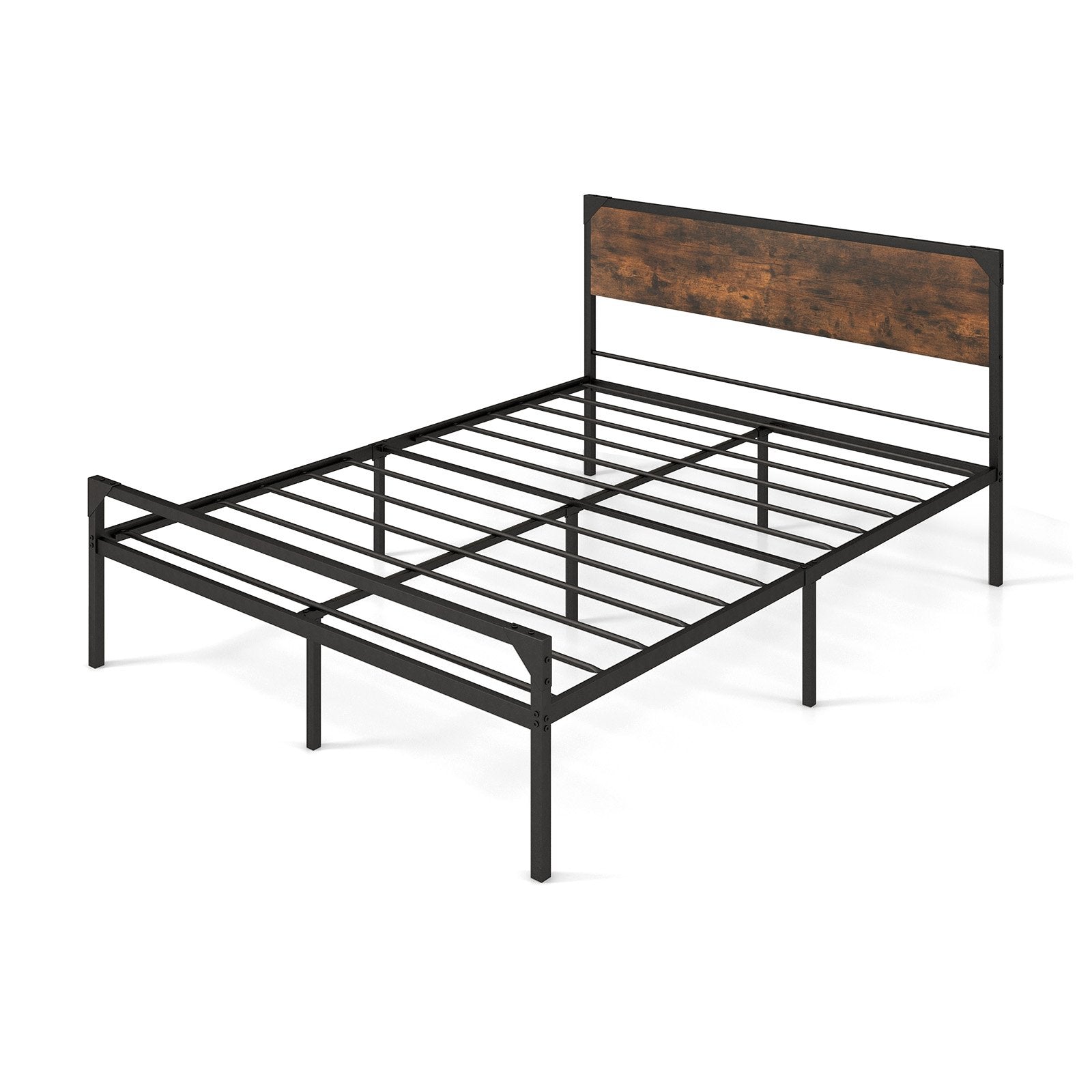 Platform Full/Queen Bed with Rustic Headboard and Footboard-Queen Size, Black Simple Bed Frame at Gallery Canada