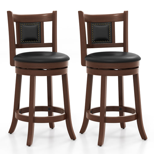 25.5 Inch/30.5 Inch Upholstered Bar Stools Set of 2 with Curved Backrest and Footrest-25.5 inches, Rustic Brown Bar Stools 25.5 Inch at Gallery Canada
