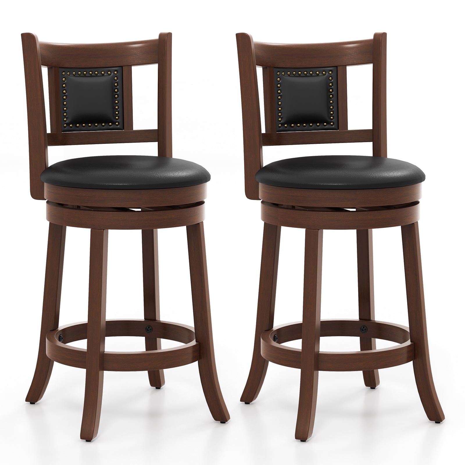 25.5 Inch/30.5 Inch Upholstered Bar Stools Set of 2 with Curved Backrest and Footrest-25.5 inches, Rustic Brown Bar Stools at Gallery Canada