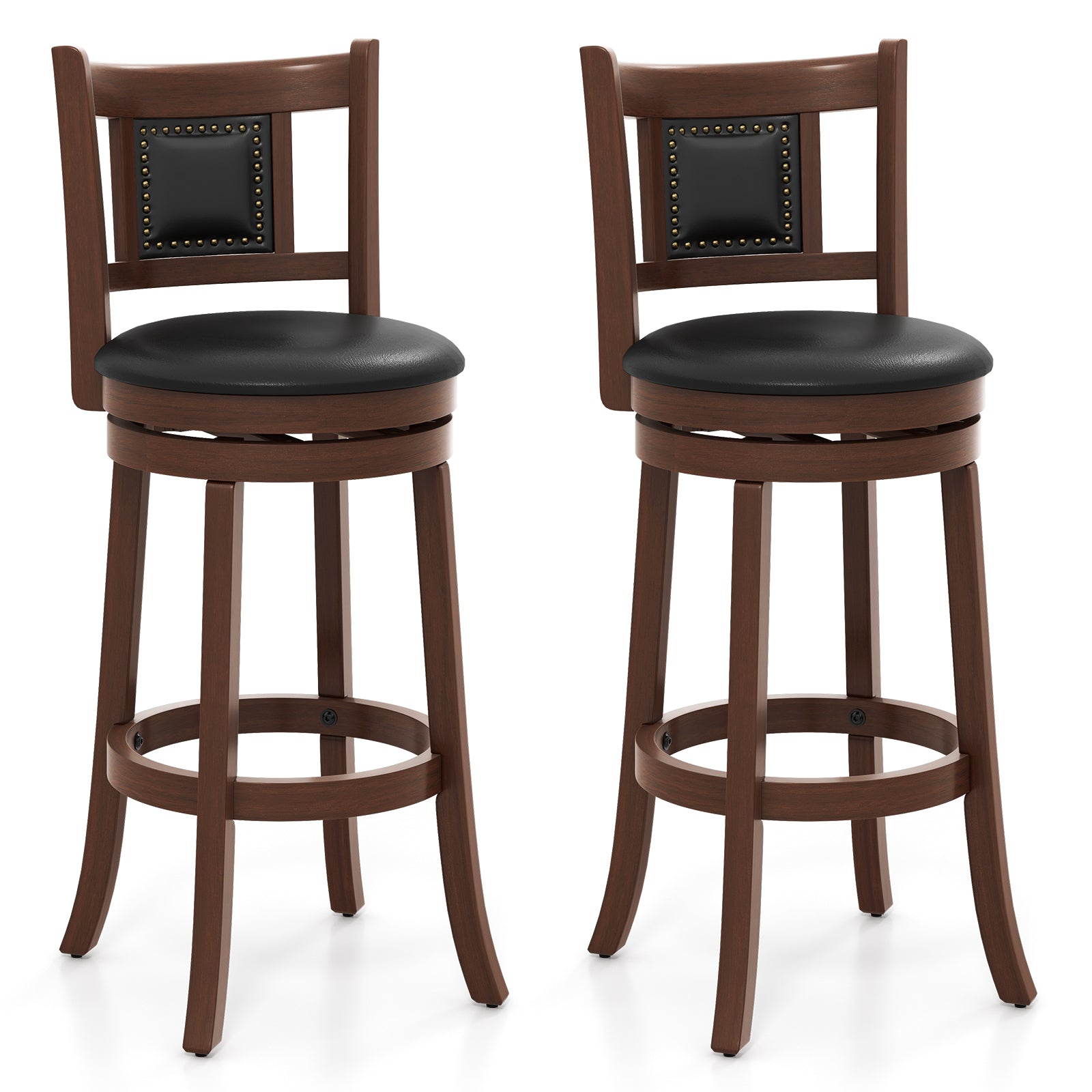 25.5 Inch/30.5 Inch Upholstered Bar Stools Set of 2 with Curved Backrest and Footrest-30.5 Inches, Rustic Brown Bar Stools at Gallery Canada