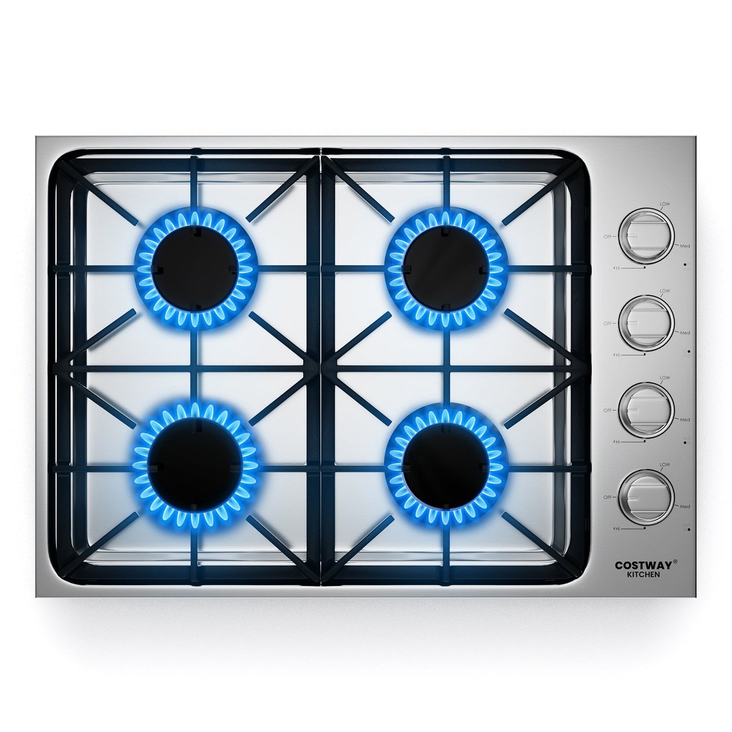 30/36 Inch Gas Cooktop with 4/6 Powerful Burners and ABS Knobs-30 inches, Silver