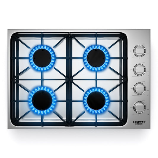 30/36 Inch Gas Cooktop with 4/6 Powerful Burners and ABS Knobs-30 inches, Silver - Gallery Canada