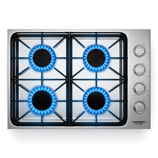 30 Inch Gas Cooktop, 4 Burners, Silver