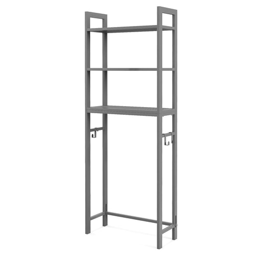 Over-The-Toilet Storage Shelf Space Saving Metal Bathroom Organizer Hooks, Gray