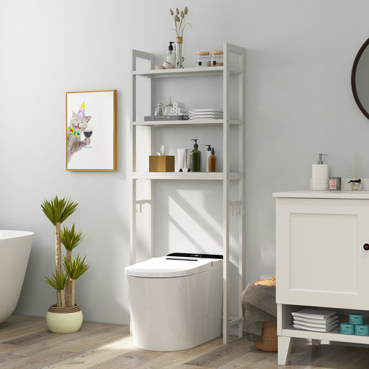 Over-The-Toilet Storage Shelf, Metal Bathroom Organizer Hooks, White Bathroom Etagere White at Gallery Canada