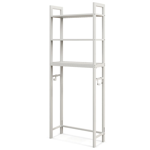 Over-The-Toilet Storage Shelf, Metal Bathroom Organizer Hooks, White