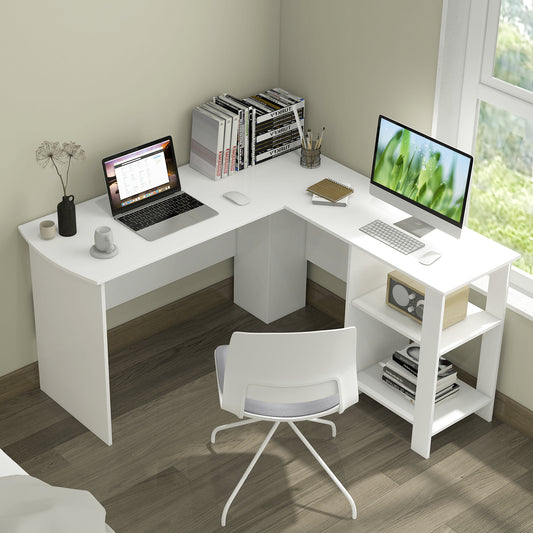 Large L-Shaped Computer Desk, With Cable Holes And Storage Shelves, White L-Shaped Desks White at Gallery Canada