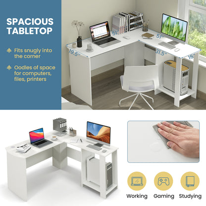Large L-Shaped Computer Desk, With Cable Holes And Storage Shelves, White L-Shaped Desks at Gallery Canada