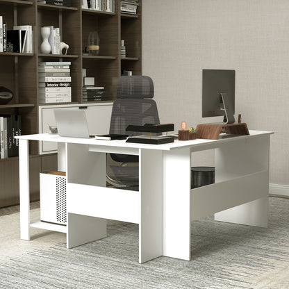 Large Modern L-shaped Computer Desk with 2 Cable Holes and 2 Storage Shelves, White - Gallery Canada