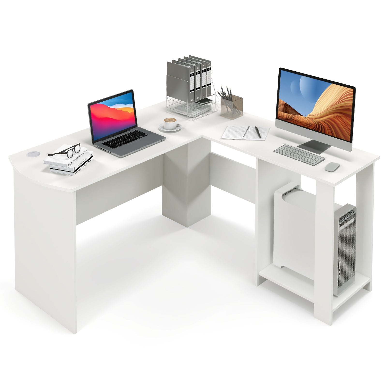 Large L-Shaped Computer Desk, With Cable Holes And Storage Shelves, White L-Shaped Desks at Gallery Canada