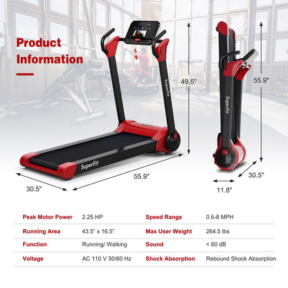 2.25 HP Electric Motorized Folding Running Treadmill Machine with LED Display and APP Control, Red Treadmills at Gallery Canada