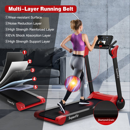 2.25 HP Electric Motorized Folding Running Treadmill Machine with LED Display and APP Control, Red Treadmills at Gallery Canada