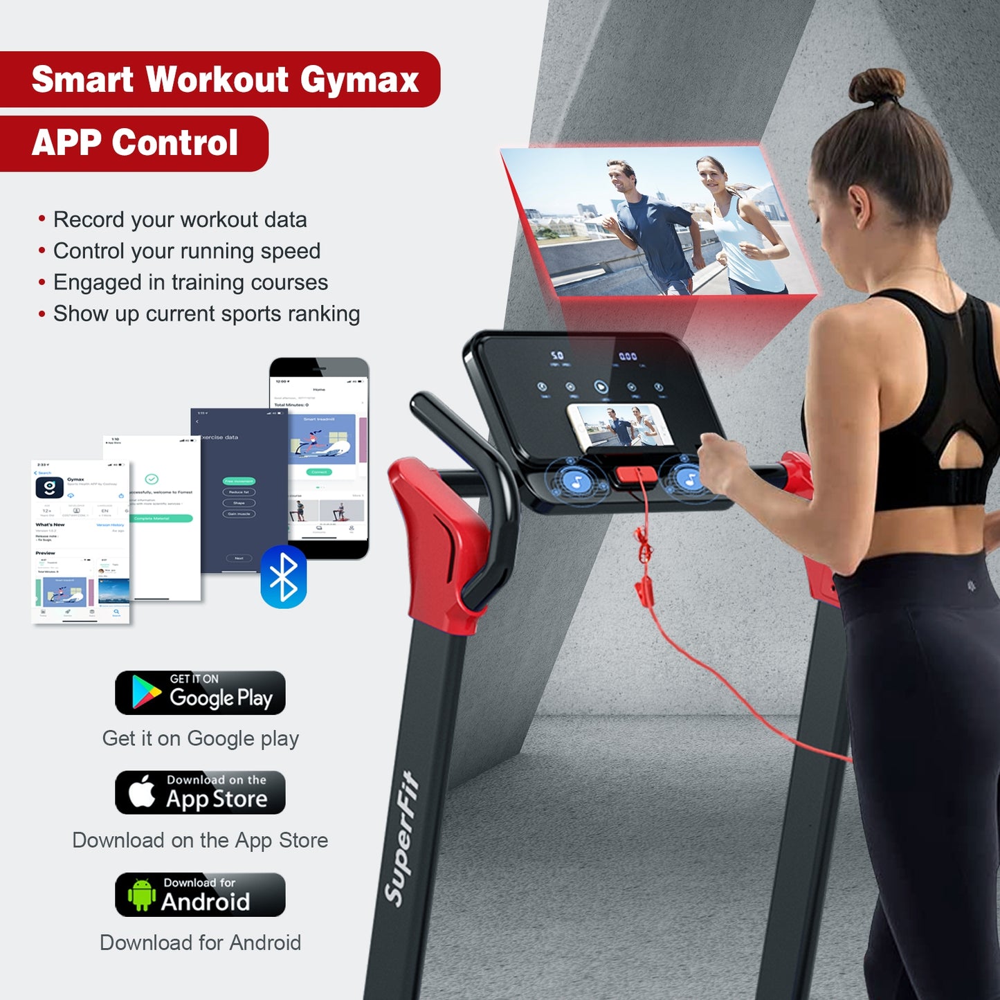 2.25 HP Electric Motorized Folding Running Treadmill Machine with LED Display and APP Control, Red Treadmills at Gallery Canada