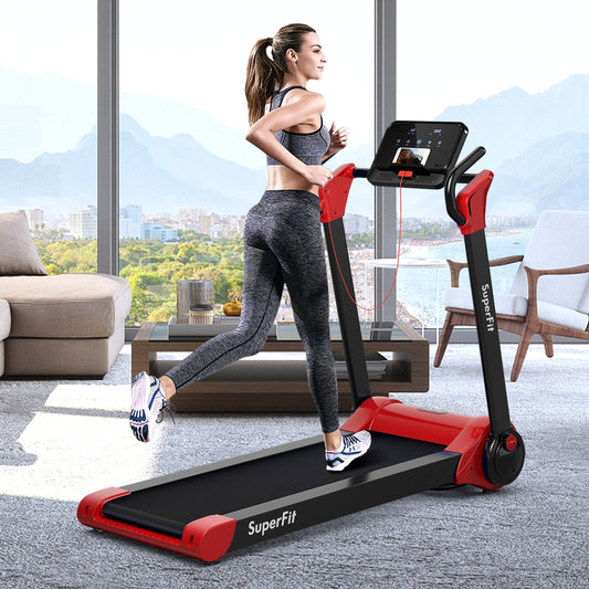 2.25 HP Electric Motorized Folding Running Treadmill Machine with LED Display and APP Control, Red Treadmills Red at Gallery Canada