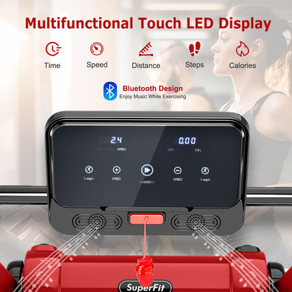 2.25 HP Electric Motorized Folding Running Treadmill Machine with LED Display and APP Control, Red Treadmills at Gallery Canada
