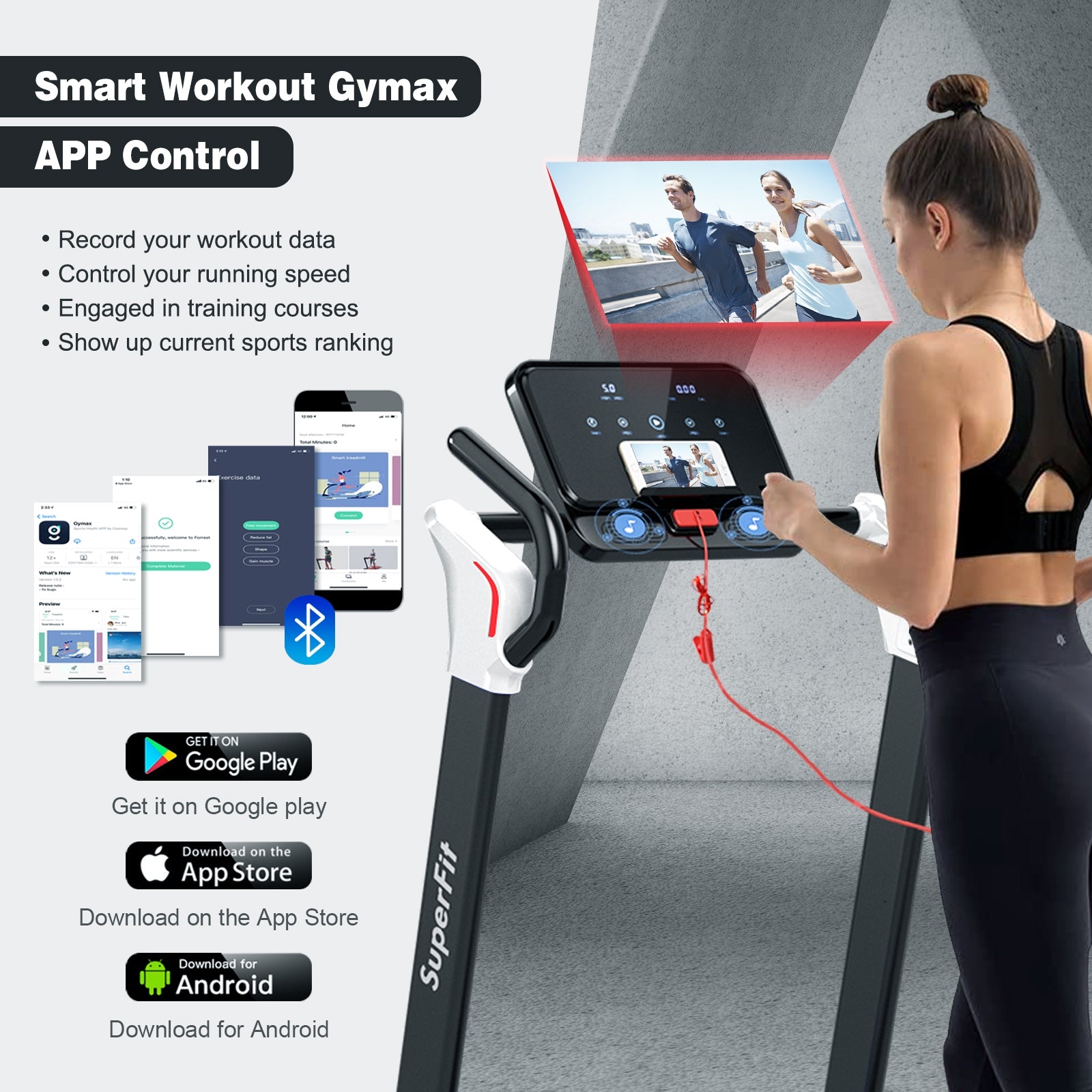 2.25 HP Electric Motorized Folding Running Treadmill Machine with LED Display and APP Control, White Treadmills at Gallery Canada