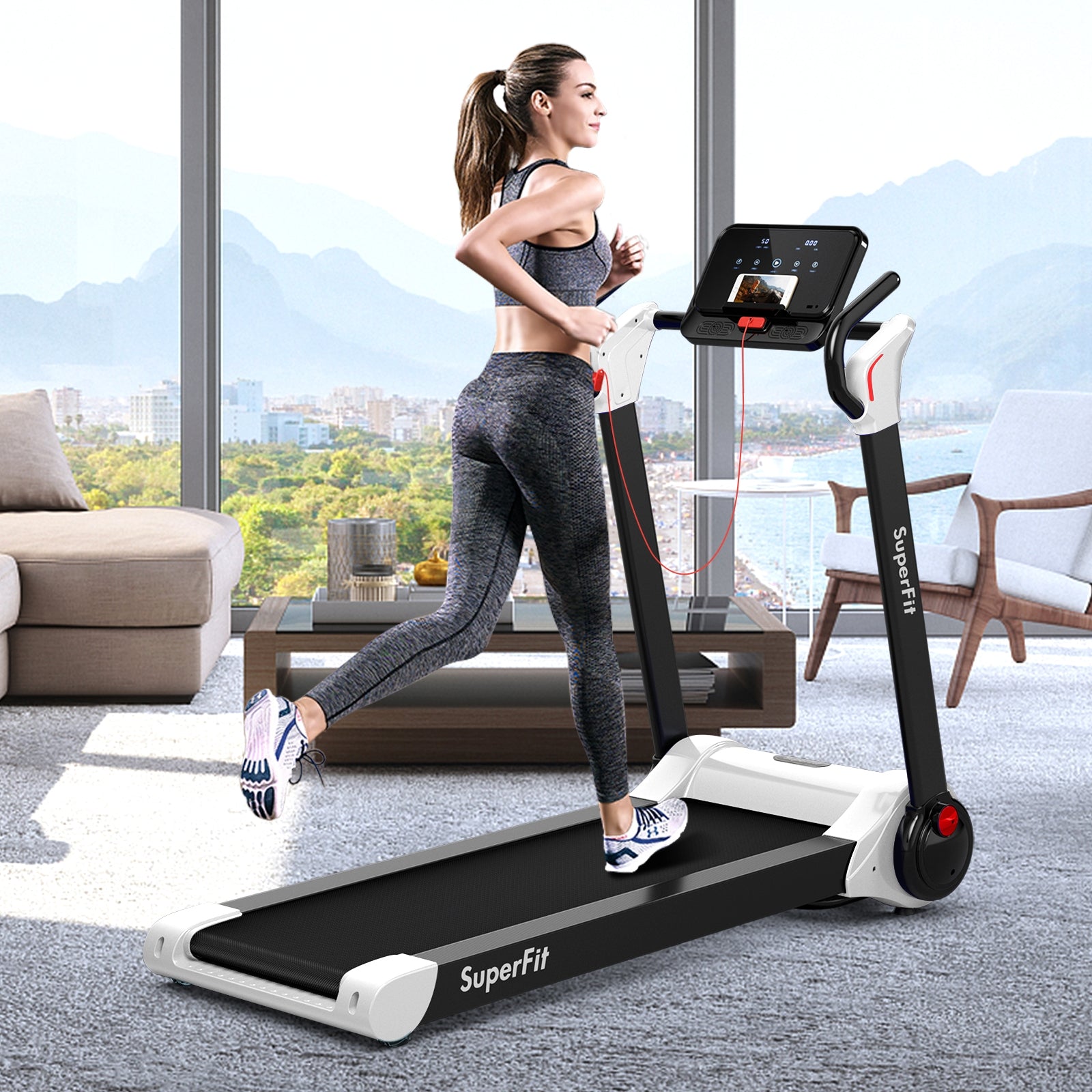 2.25 HP Electric Motorized Folding Running Treadmill Machine with LED Display and APP Control, White Treadmills at Gallery Canada