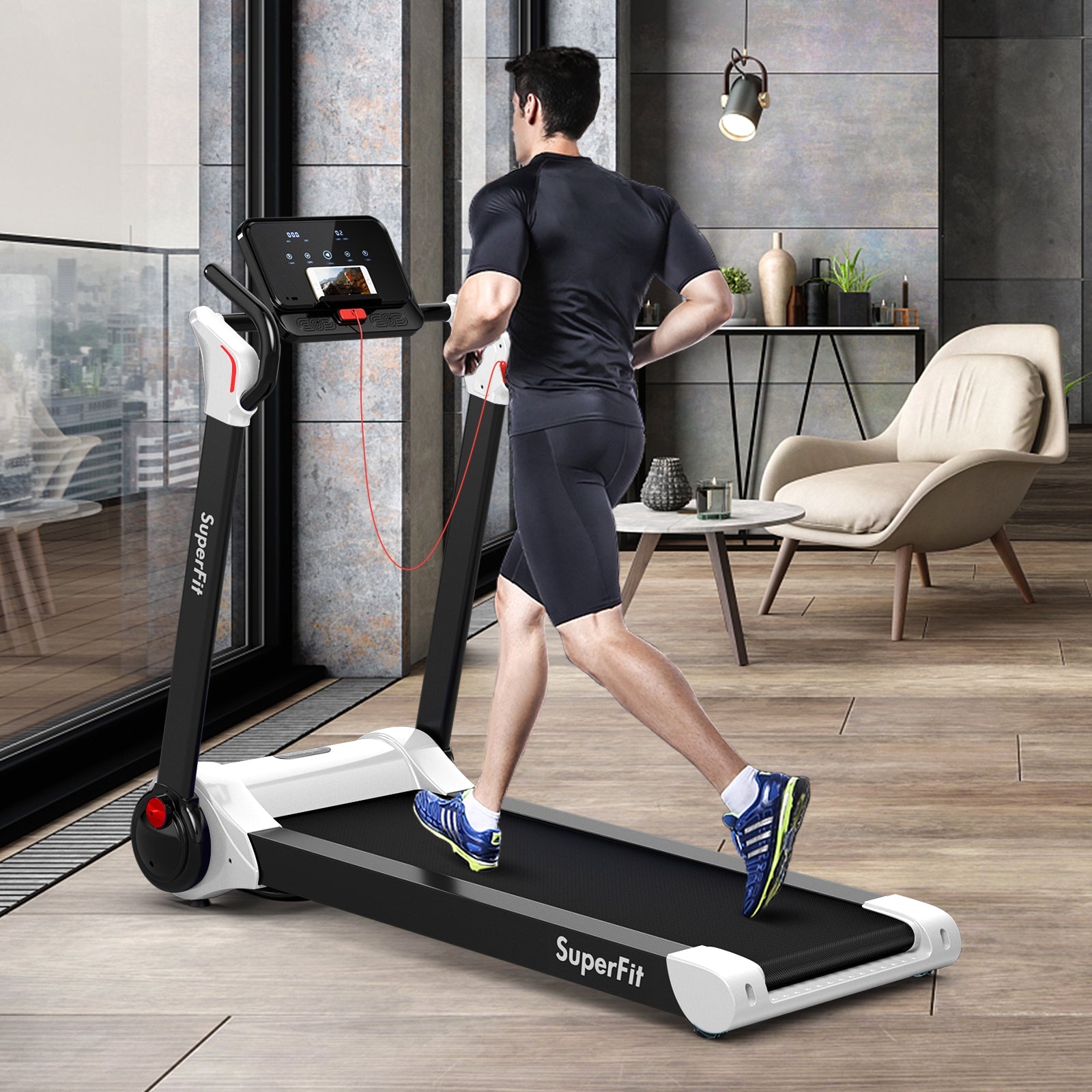 2.25 HP Electric Motorized Folding Running Treadmill Machine with LED Display and APP Control, White Treadmills at Gallery Canada