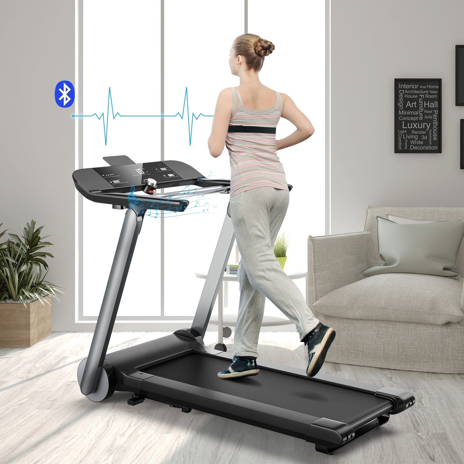 Italian Designed Folding Treadmill for Home, Black Treadmills at Gallery Canada