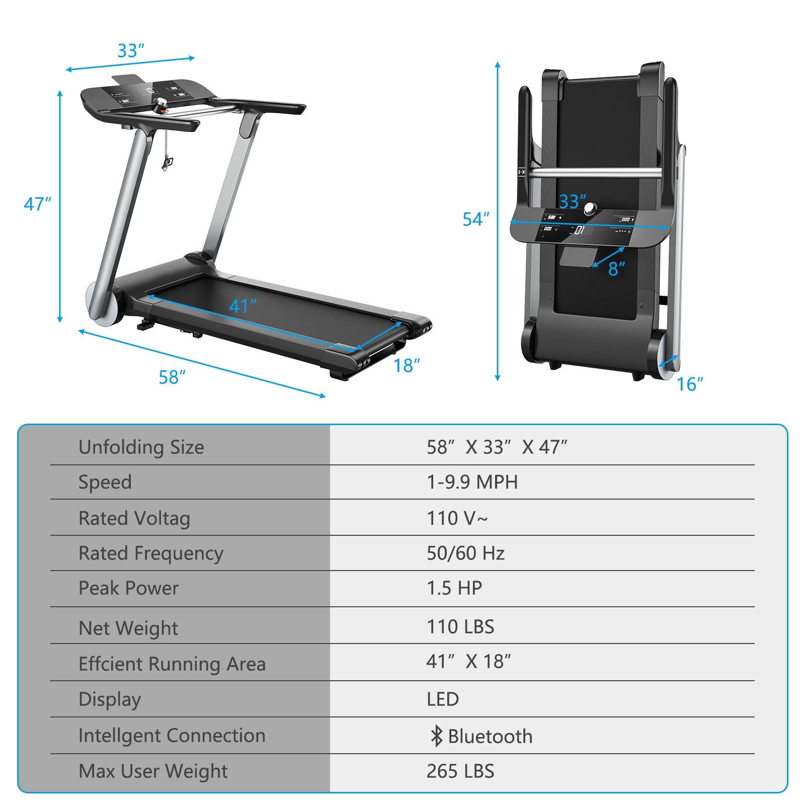 Italian Designed Folding Treadmill for Home, Black Treadmills at Gallery Canada