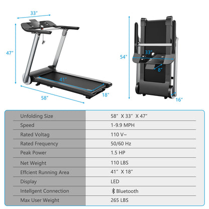 Italian Designed Folding Treadmill for Home, Black Treadmills at Gallery Canada