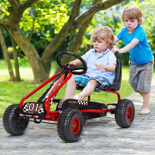 4 Wheel Pedal Powered Ride On with Adjustable Seat, Red