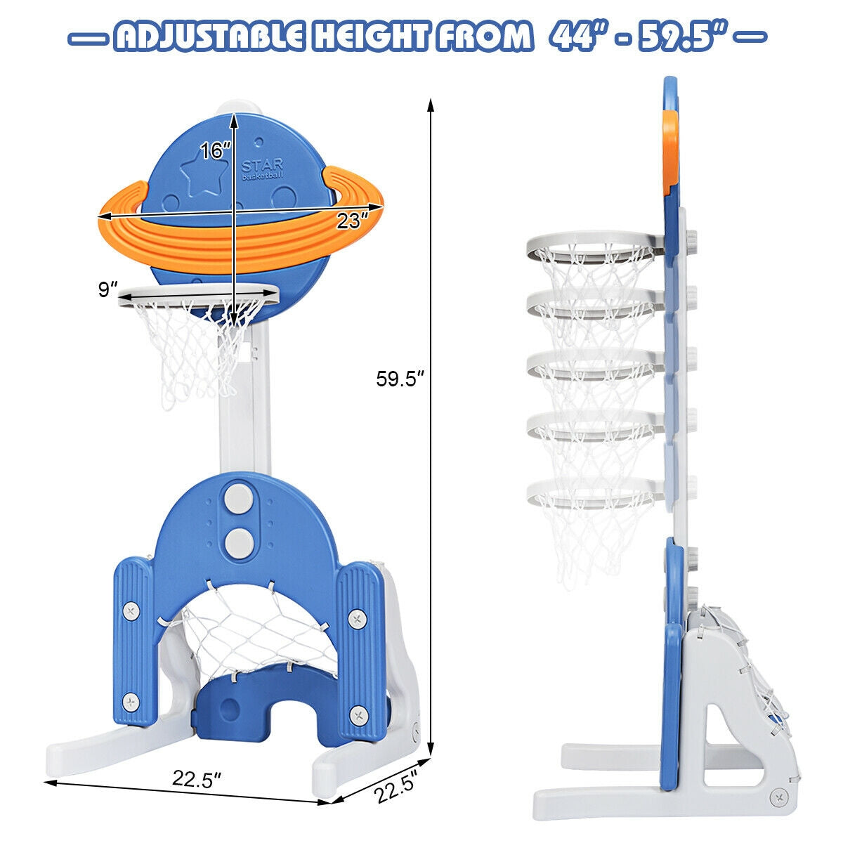 3 in 1 Kids Basketball Hoop Set with Balls, Blue Toy Sports at Gallery Canada