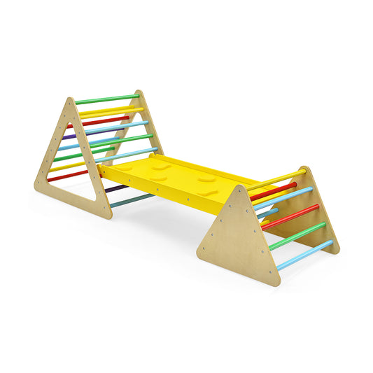 3 in 1 Wooden Set of 2 Triangle Climber with Ramp for Slid, Multicolor Climbers & Slides natural wood at Gallery Canada