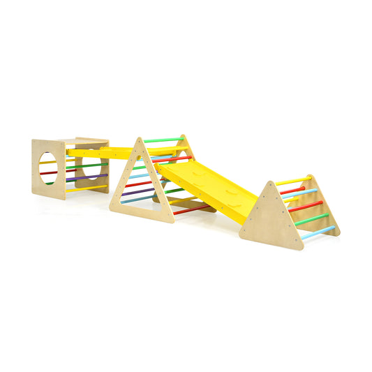 Kids Triangle Climber Play Gym Set, 2 Ramps, Natural Climbers & Slides Natural at Gallery Canada
