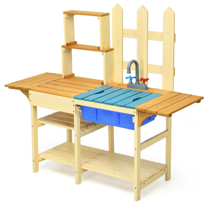 Kid's Outdoor Wooden Pretend Cook Kitchen Playset Toy, Natural - Gallery Canada