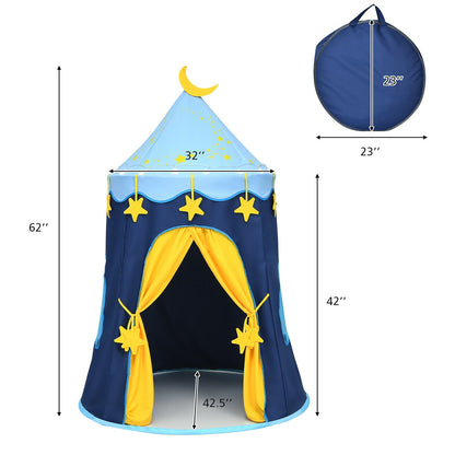 Indoor Outdoor Kids Foldable Pop-Up Play Tent with Star Lights Carry Bag, Blue - Gallery Canada