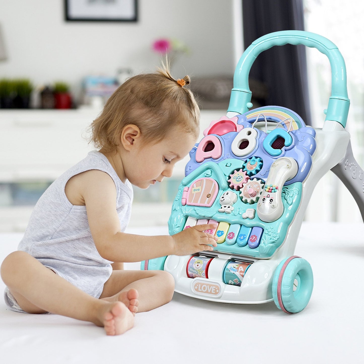 Baby Sit-to-Stand Learning Walker Toddler Musical Toy, Blue
