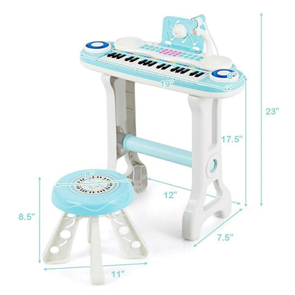 37-key Kids Electronic Piano Keyboard Playset, Blue