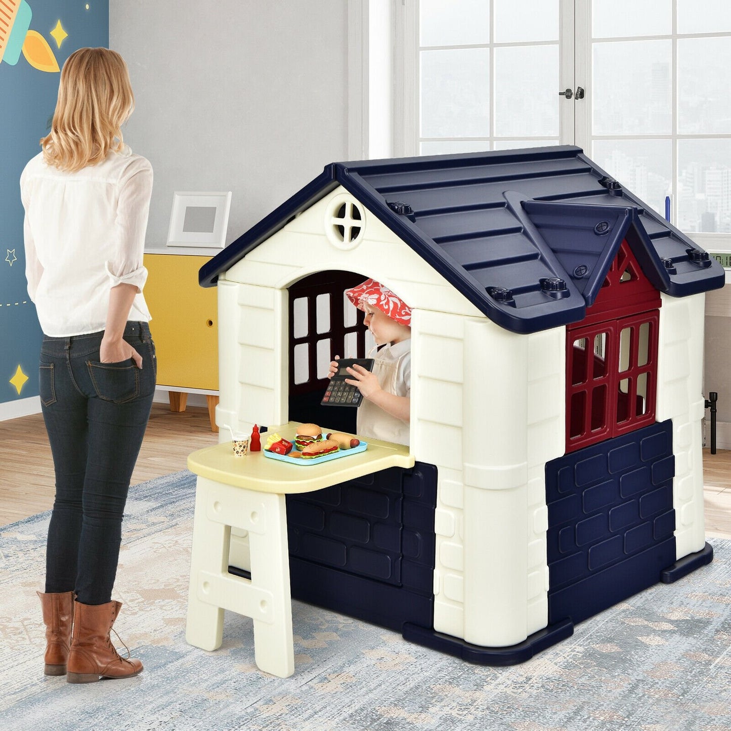 Kid’s Playhouse Pretend Toy House For Boys and Girls 7 Pieces Toy Set, Blue