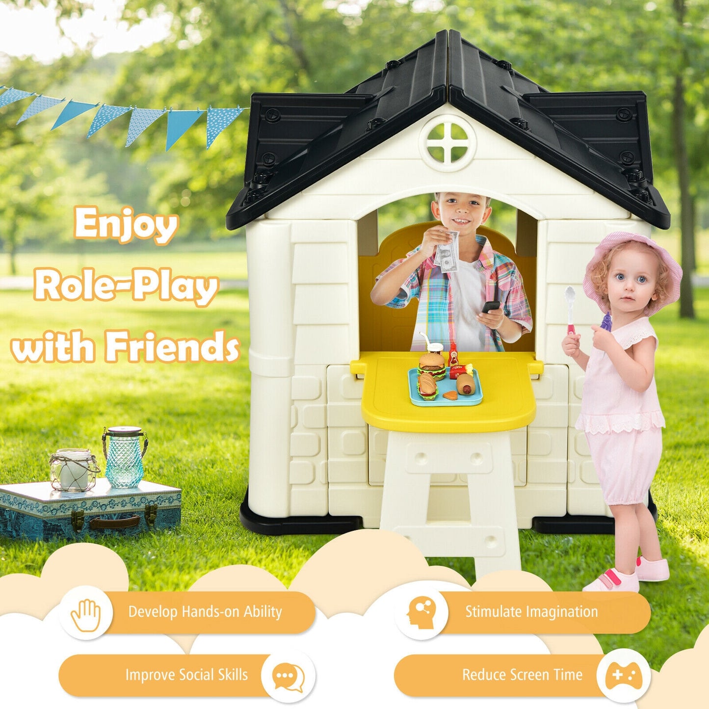 Kid’s Playhouse Pretend Toy House For Boys and Girls 7 Pieces Toy Set, Yellow Play Tents & Playhouse at Gallery Canada