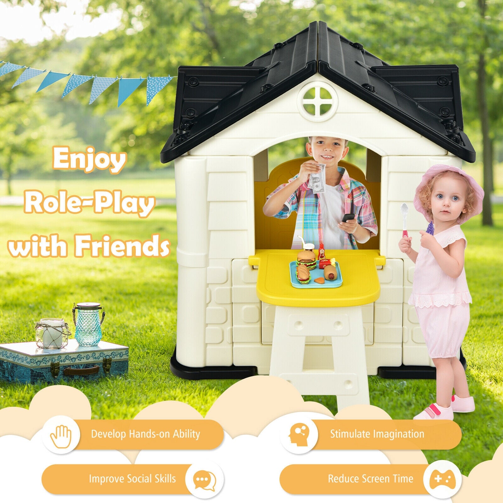 Kid’s Playhouse Pretend Toy House For Boys and Girls 7 Pieces Toy Set, Yellow Play Tents & Playhouse at Gallery Canada