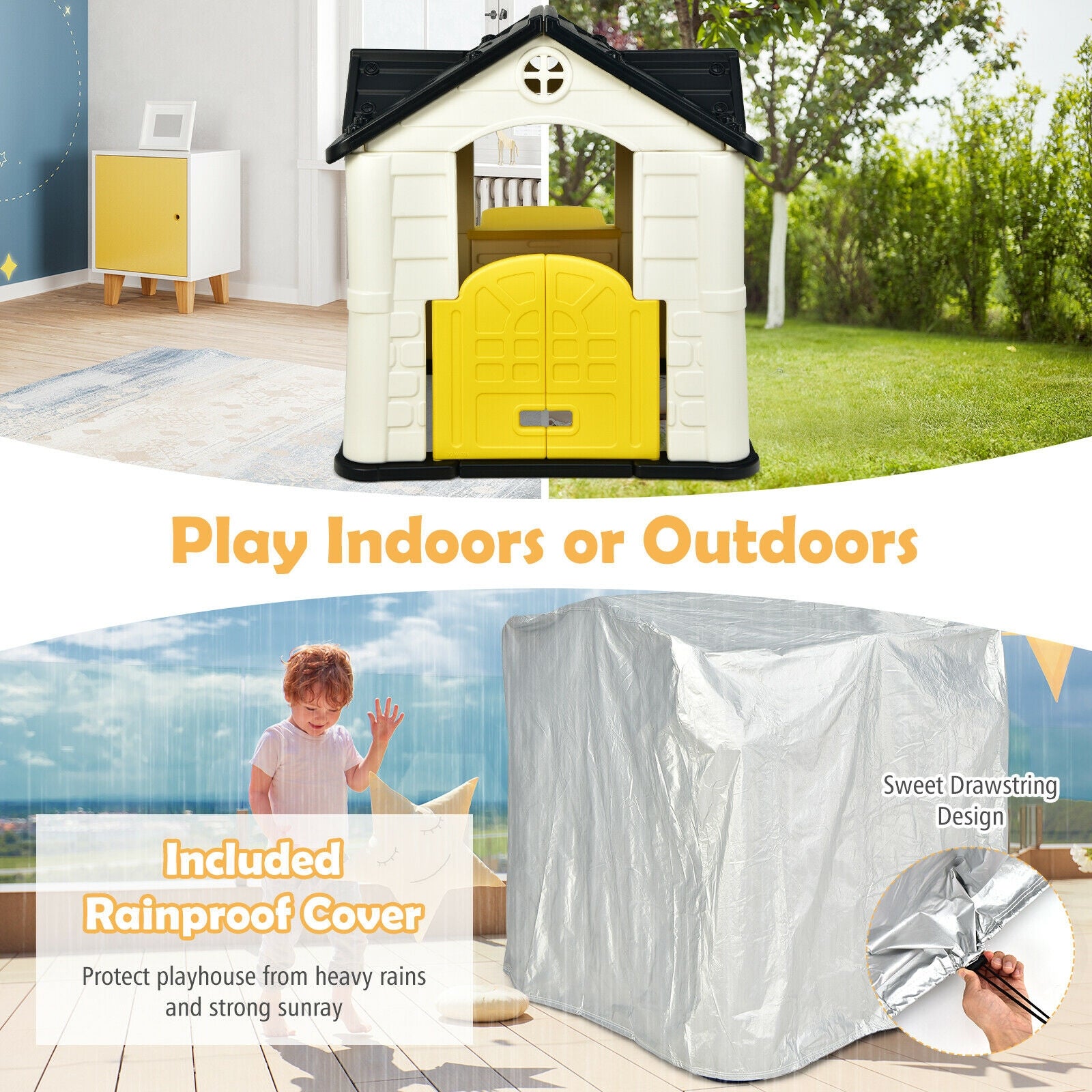 Kid’s Playhouse Pretend Toy House For Boys and Girls 7 Pieces Toy Set, Yellow Play Tents & Playhouse at Gallery Canada