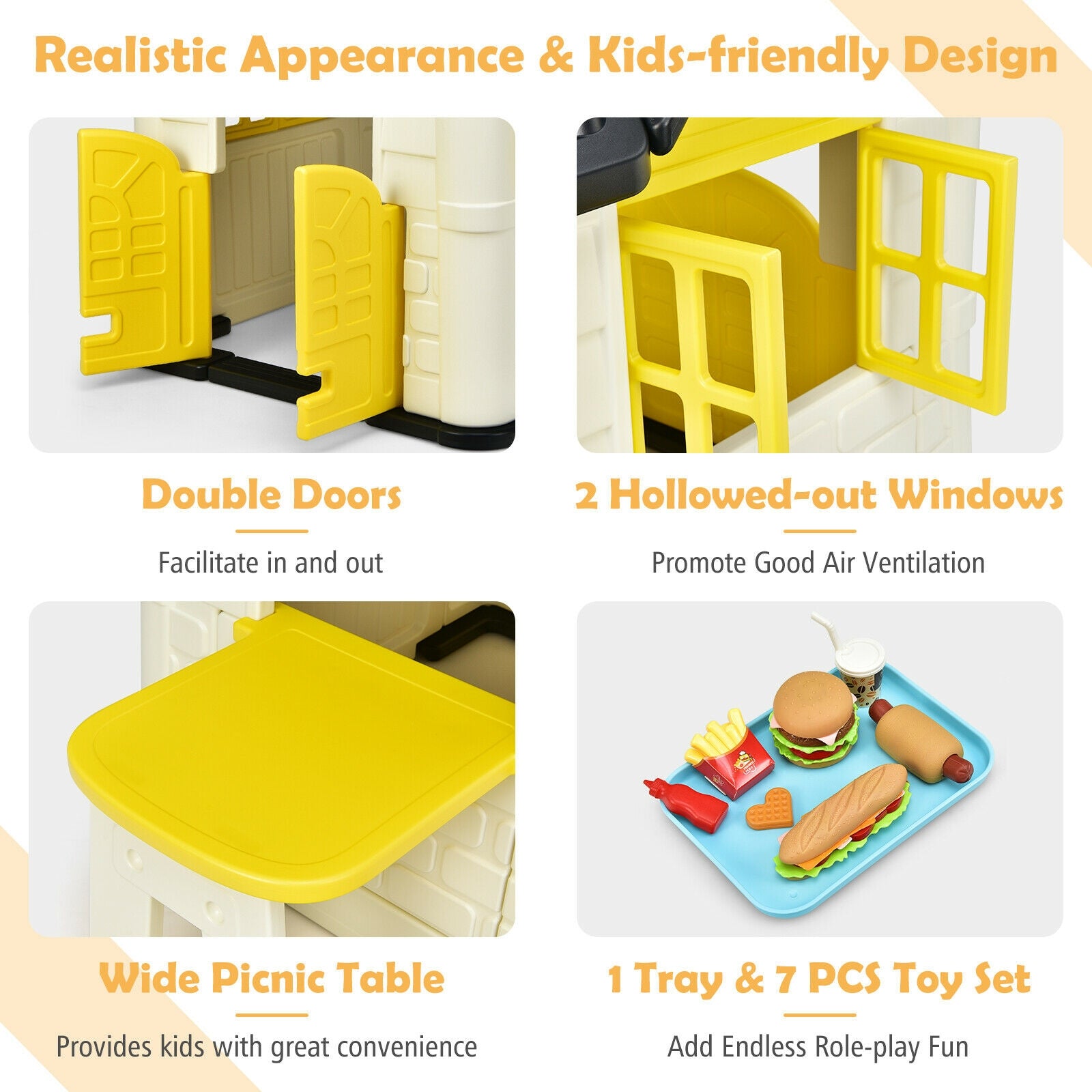 Kid’s Playhouse Pretend Toy House For Boys and Girls 7 Pieces Toy Set, Yellow Play Tents & Playhouse at Gallery Canada