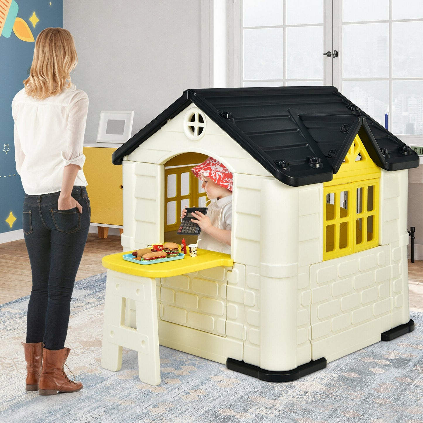 Kid’s Playhouse Pretend Toy House For Boys and Girls 7 Pieces Toy Set, Yellow Play Tents & Playhouse at Gallery Canada
