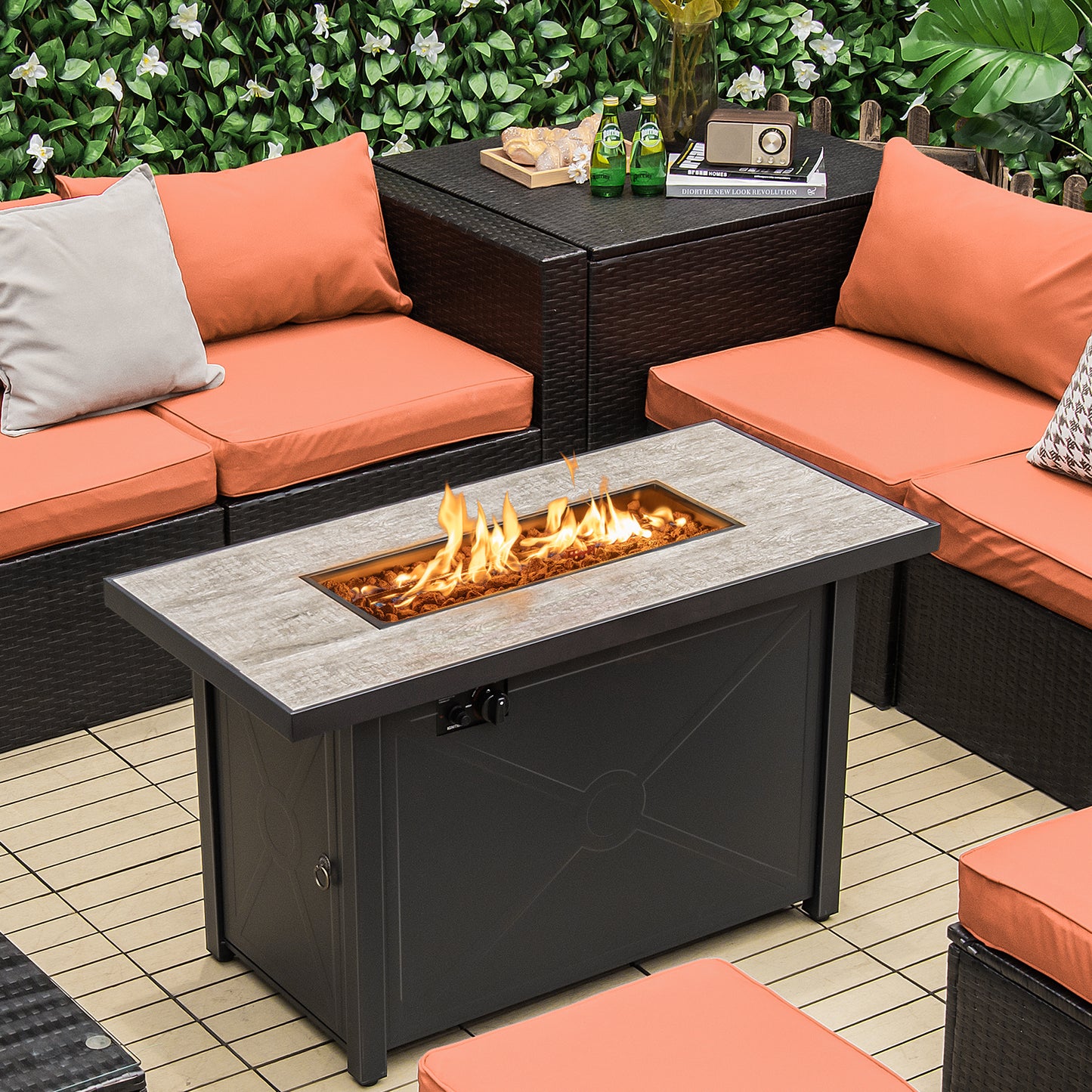 42 Inch 60000 BTU Propane Fire Pit Table, Ceramic Tabletop, Black Fire Pits at Gallery Canada