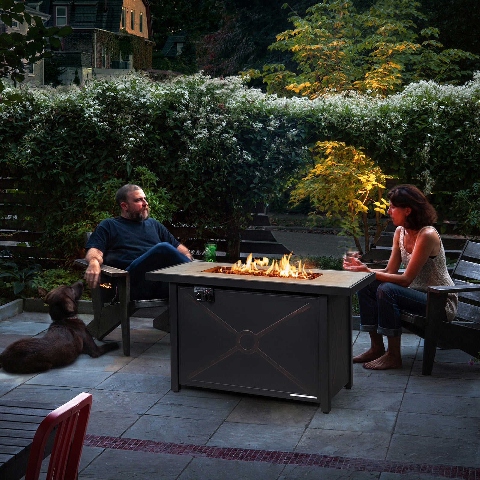 42 Inch 60000 BTU Propane Fire Pit Table, Ceramic Tabletop, Black Fire Pits at Gallery Canada