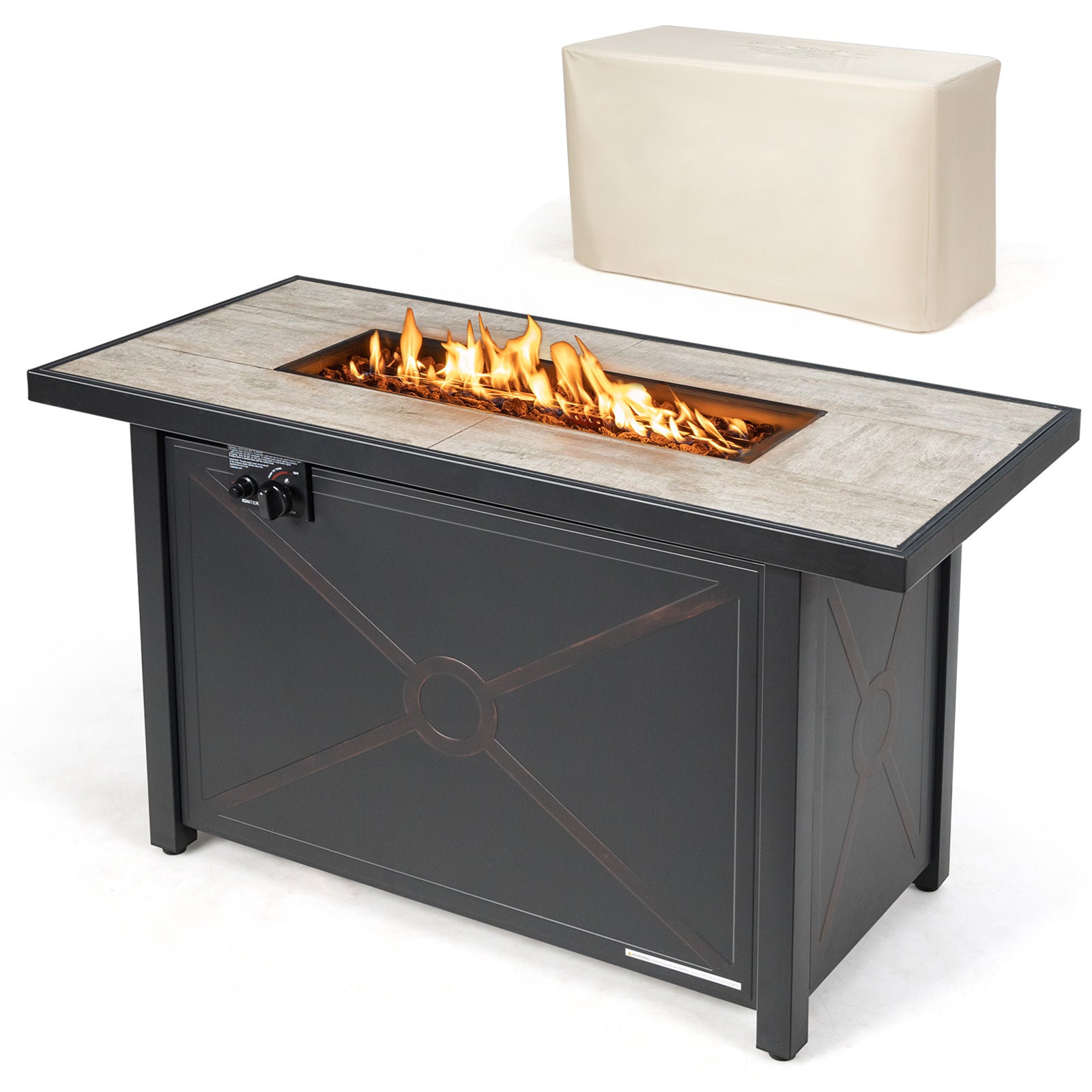 42 Inch 60000 BTU Propane Fire Pit Table, Ceramic Tabletop, Black Fire Pits at Gallery Canada