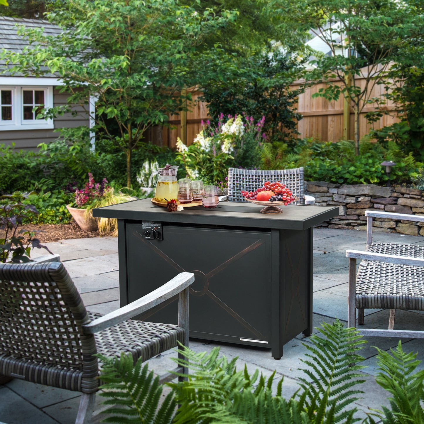 42 Inch 60000 BTU Propane Fire Pit Table, Ceramic Tabletop, Black Fire Pits at Gallery Canada
