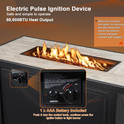 42 Inch 60000 BTU Propane Fire Pit Table, Ceramic Tabletop, Black Fire Pits at Gallery Canada