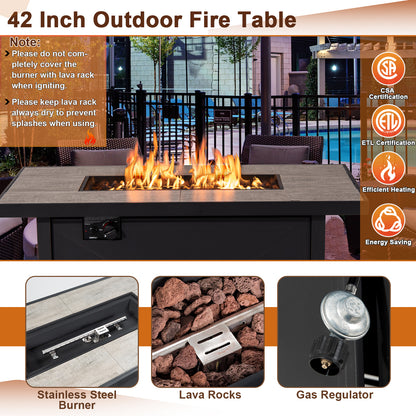 42 Inch 60000 BTU Propane Fire Pit Table, Ceramic Tabletop, Black Fire Pits at Gallery Canada