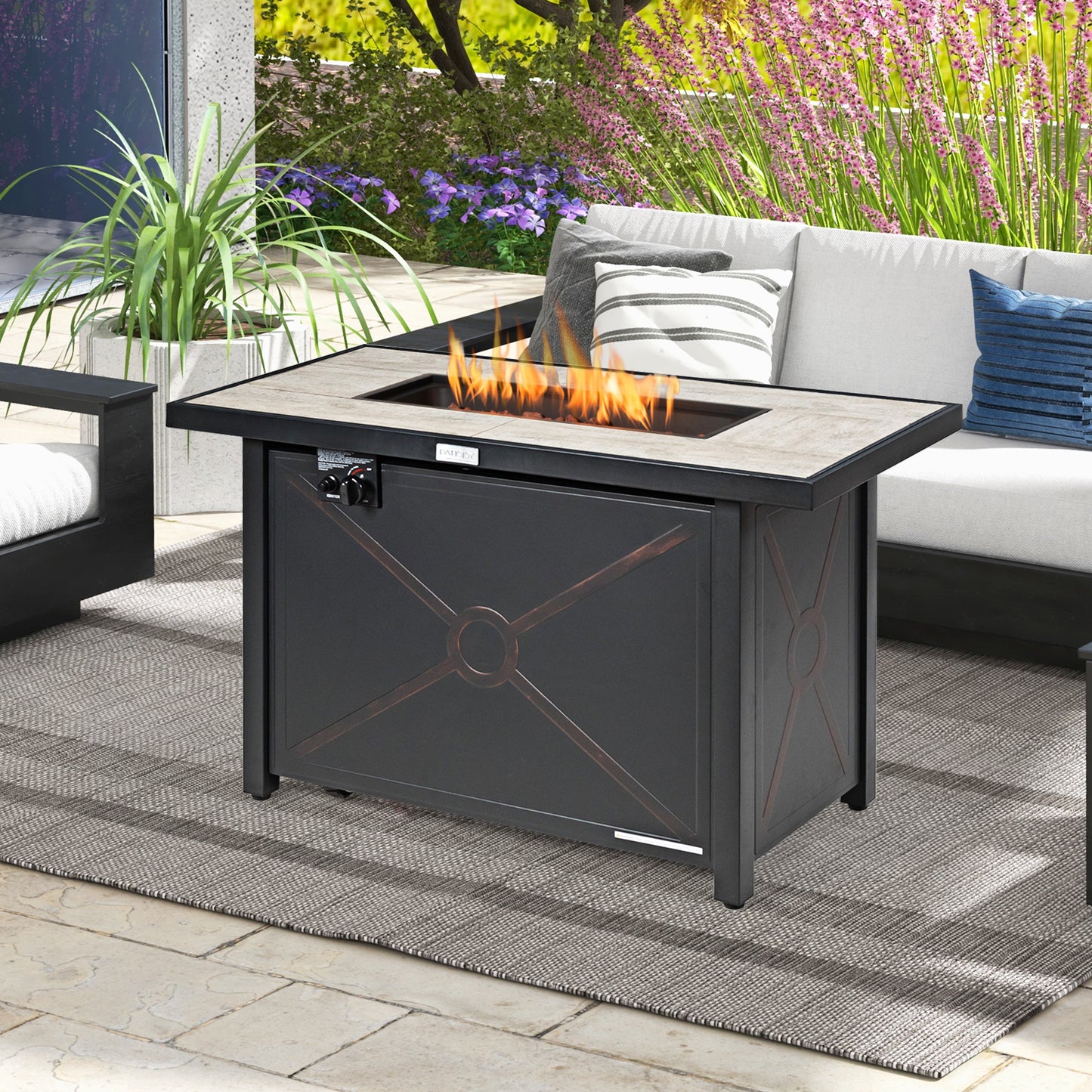 42 Inch 60000 BTU Propane Fire Pit Table, Ceramic Tabletop, Black Fire Pits at Gallery Canada