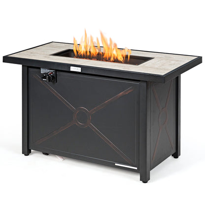 42 Inch 60000 BTU Propane Fire Pit Table, Ceramic Tabletop, Black Fire Pits Black at Gallery Canada