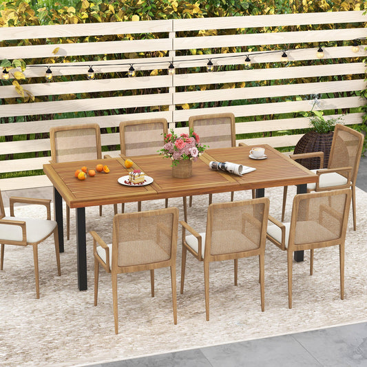 79" Acacia Wood Dining Table 8-Person Patio Table with 1.9" Umbrella Hole and Adjustable Foot Pads, Black - Gallery Canada