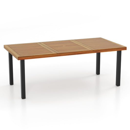 79 Inch Acacia Wood Dining Table, 8-Person Patio Table, Black Patio Dining Tables Black at Gallery Canada