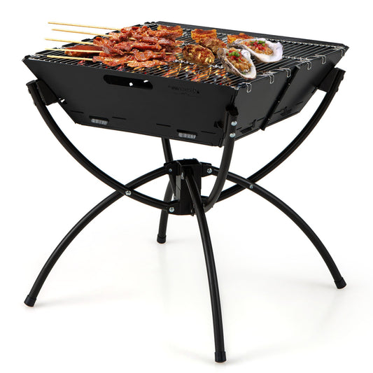 3-in-1 Camping Campfire Grill with Stainless Steel Grills Carrying Bag & Gloves, Black - Gallery Canada